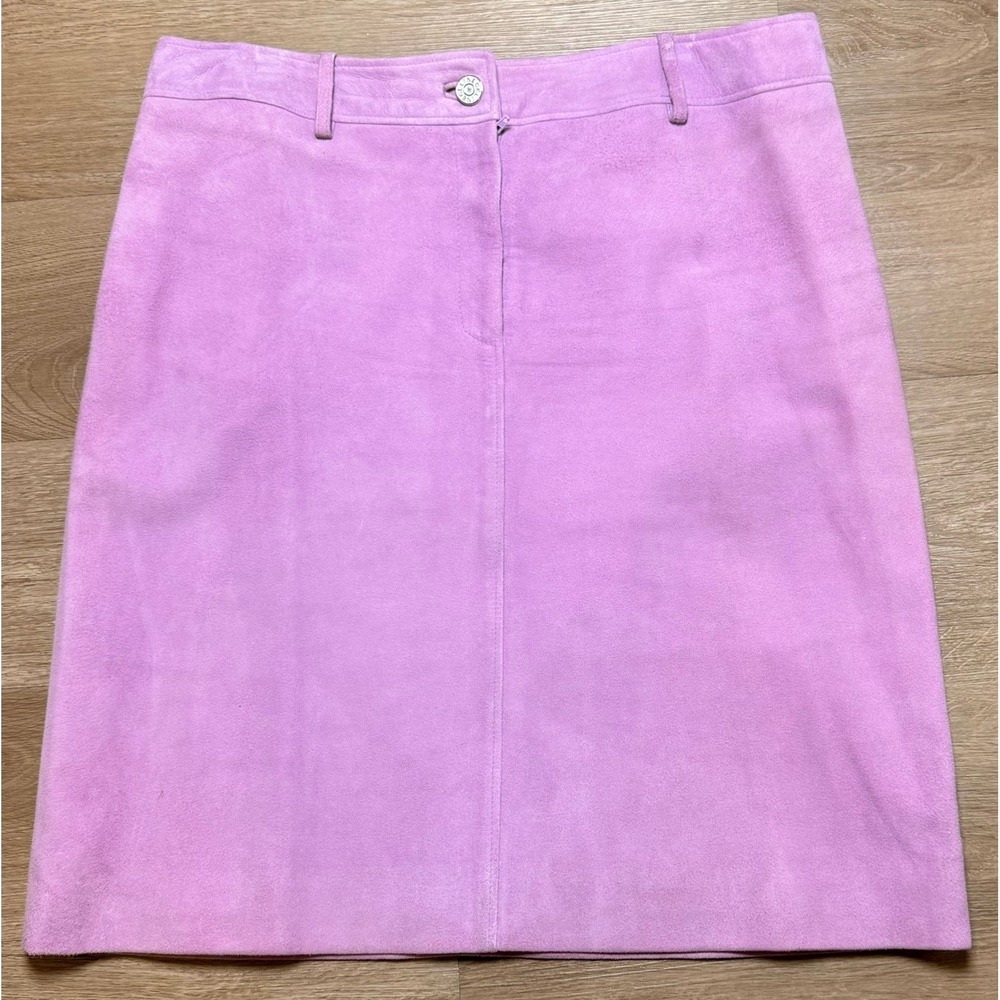 Celine Lavender Lambskin Suede Pencil Skirt Size 44 Luxury Minimalist - Picture 2 of 6